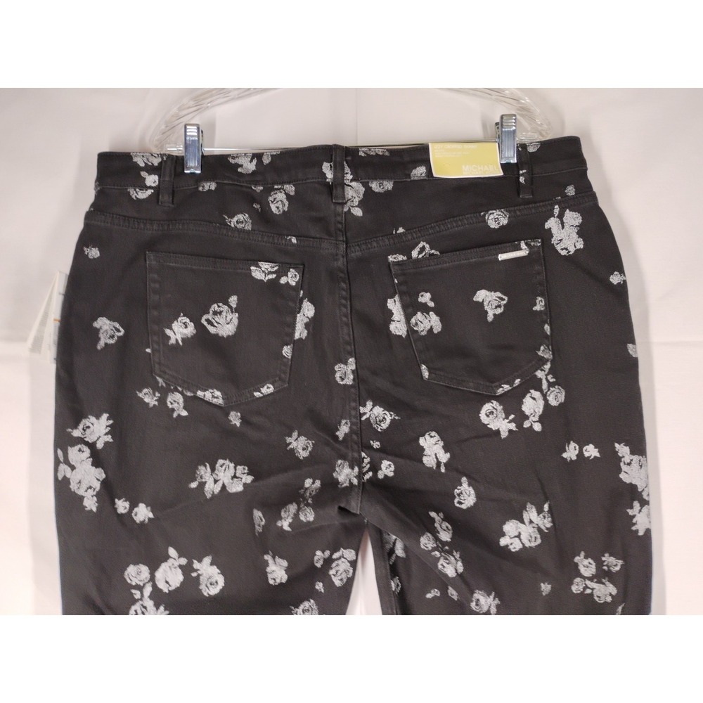 NWT Michael Kors Womens Sz 16 W Black Floral Izzy Cropped Skinny Jeans $125 - Picture 10 of 11